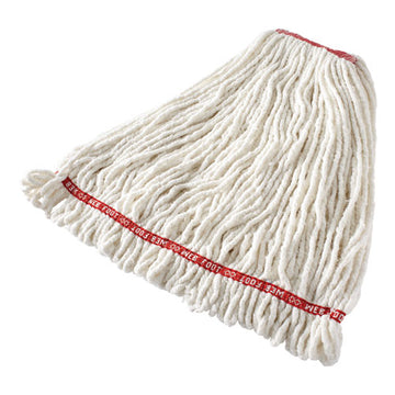 Rubbermaid® Commercial Web Foot Shrinkless Looped-end Wet Mop Head, Cotton-synthetic, Large, White, 1" White Headband freeshipping - TVN Wholesale